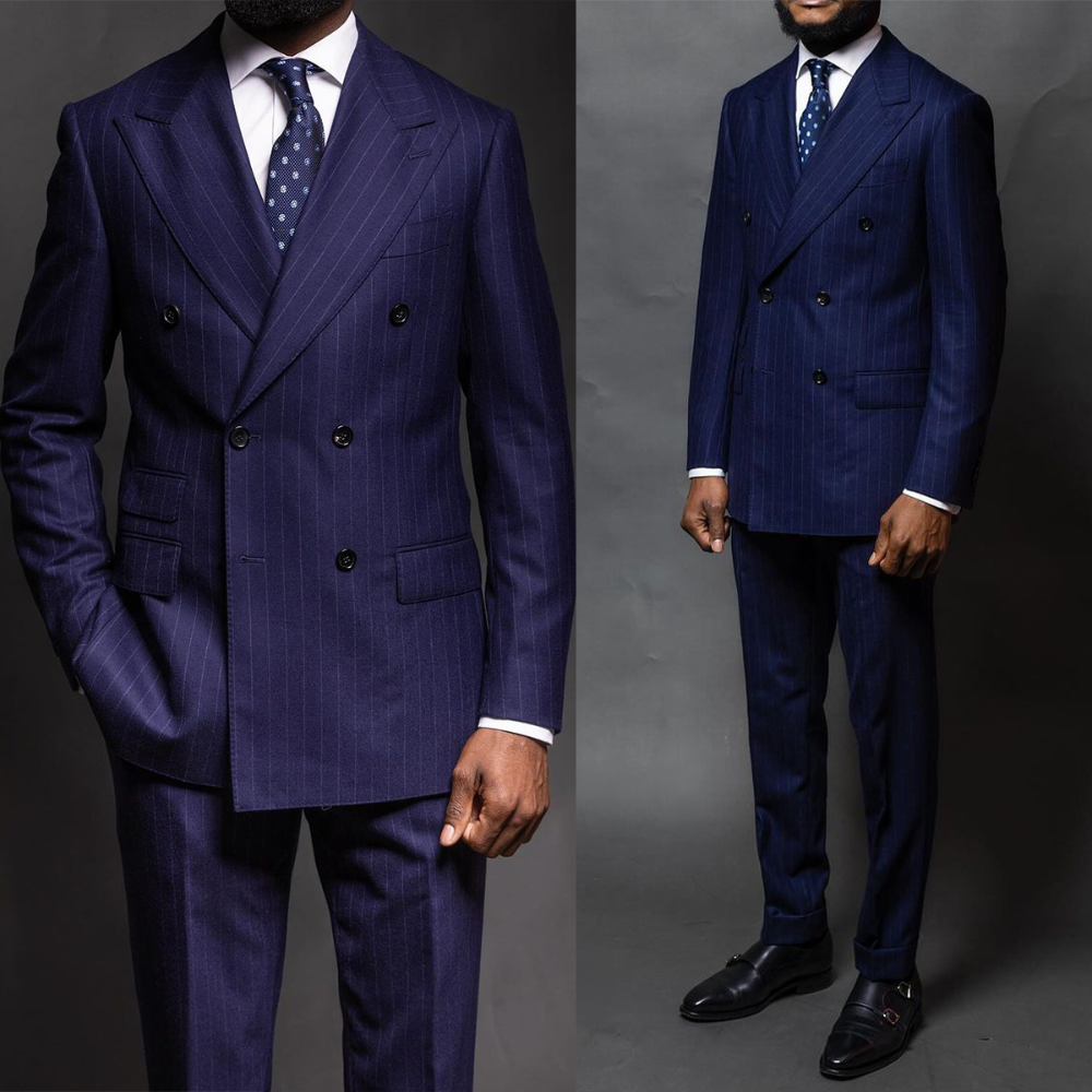 Men Formal Wear Blue - Navy Blue Pinstripe Men Suits Fashion