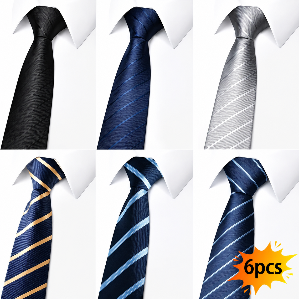 Men Formal Wear Blue - 6Pcs Men's Zip Tie Ties 8cm