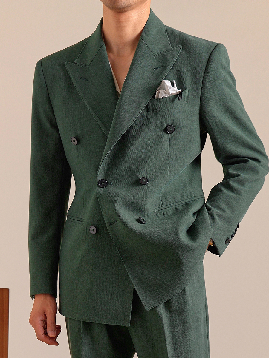 10% Wool 12% Modal Mens Suits  - Men Formal Wear Green ulasan dan harga