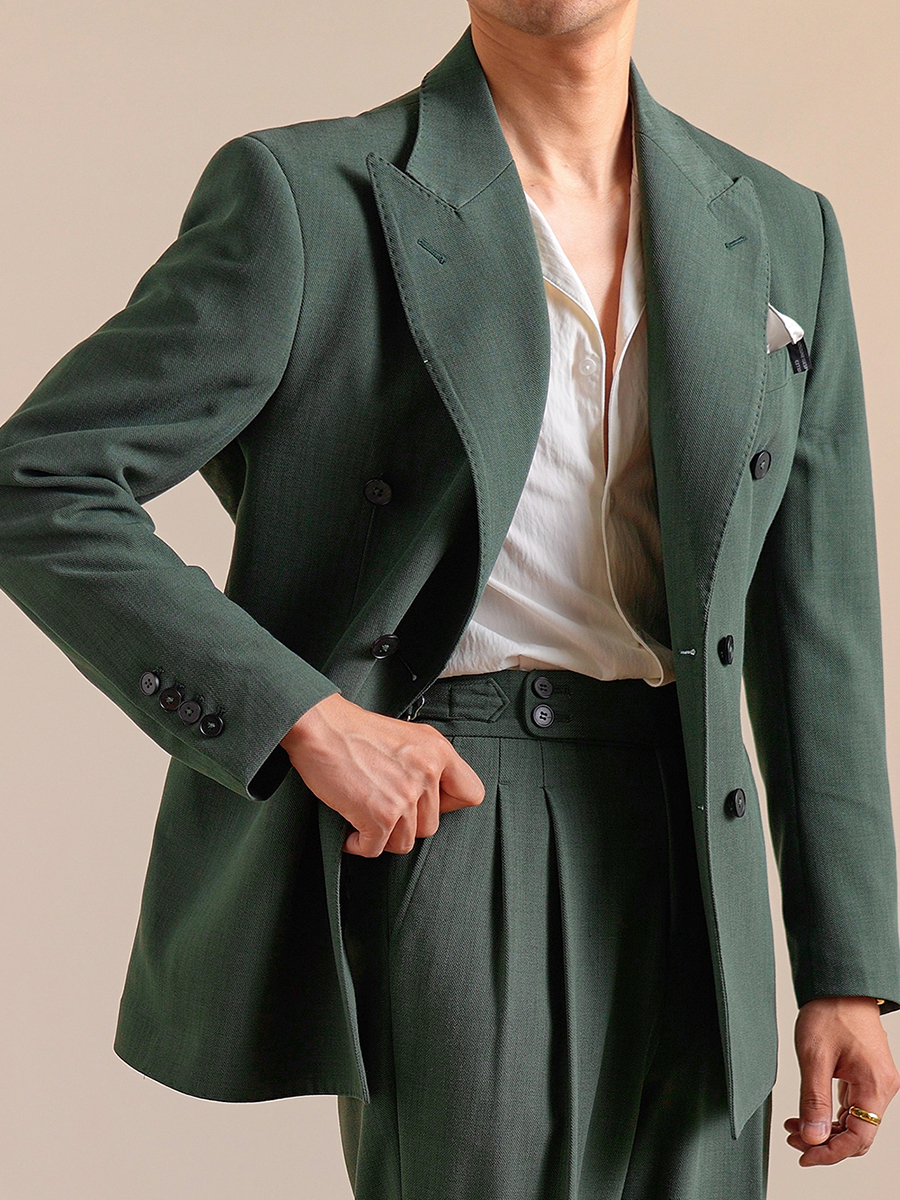 10% Wool 12% Modal Mens Suits  - Men Formal Wear Green ulasan dan harga