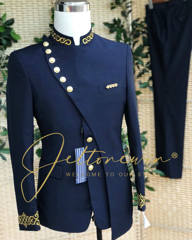 Men's Navy Blue Suit Set with  - Men Formal Wear Blue ulasan dan harga