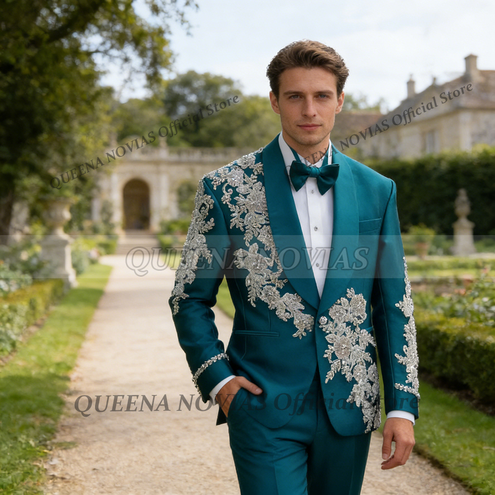 Exclusive Groom Wedding Suits  - Men Formal Wear Green ulasan dan harga