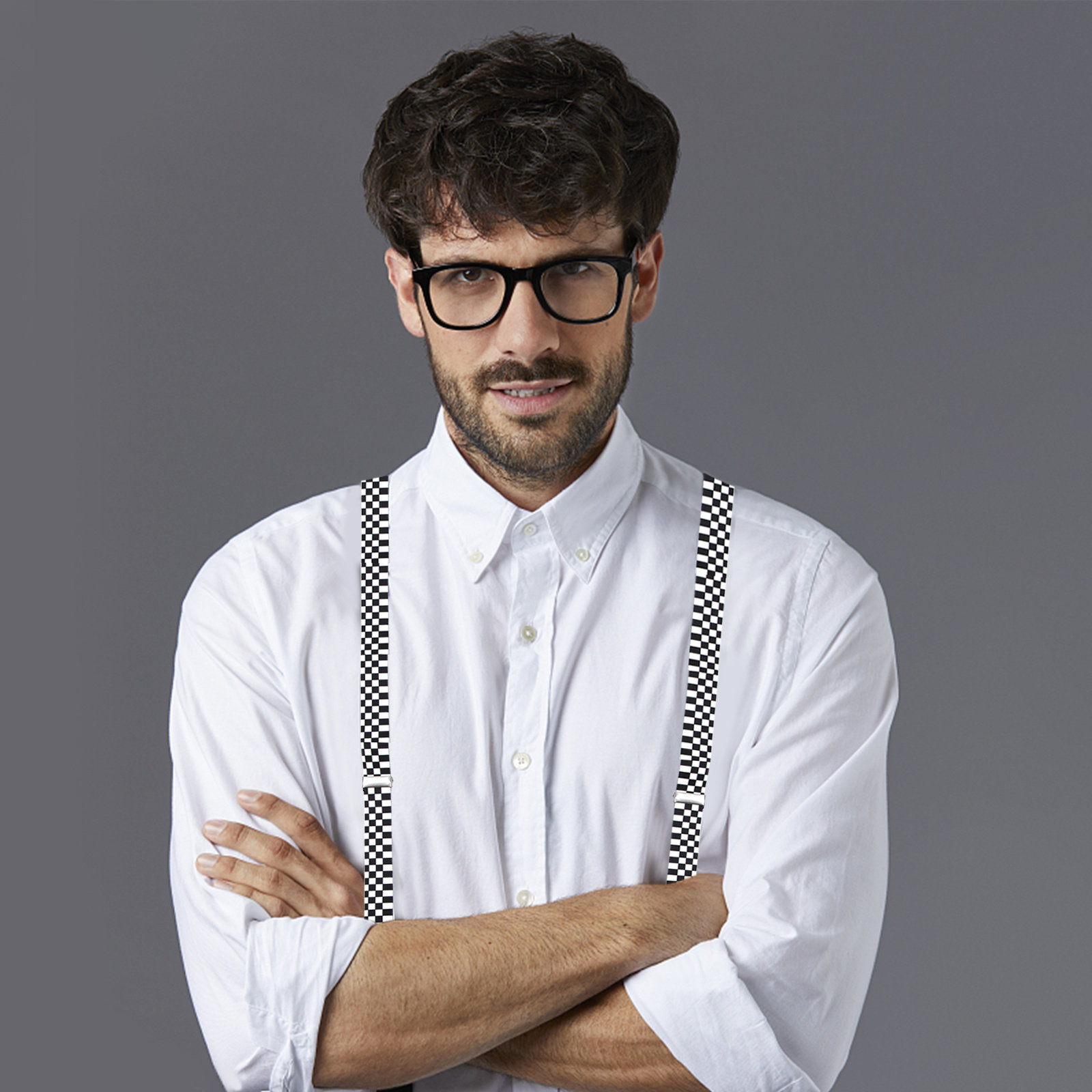 Stylish Checkered Black White  - Suspender Clip Formal ulasan dan harga