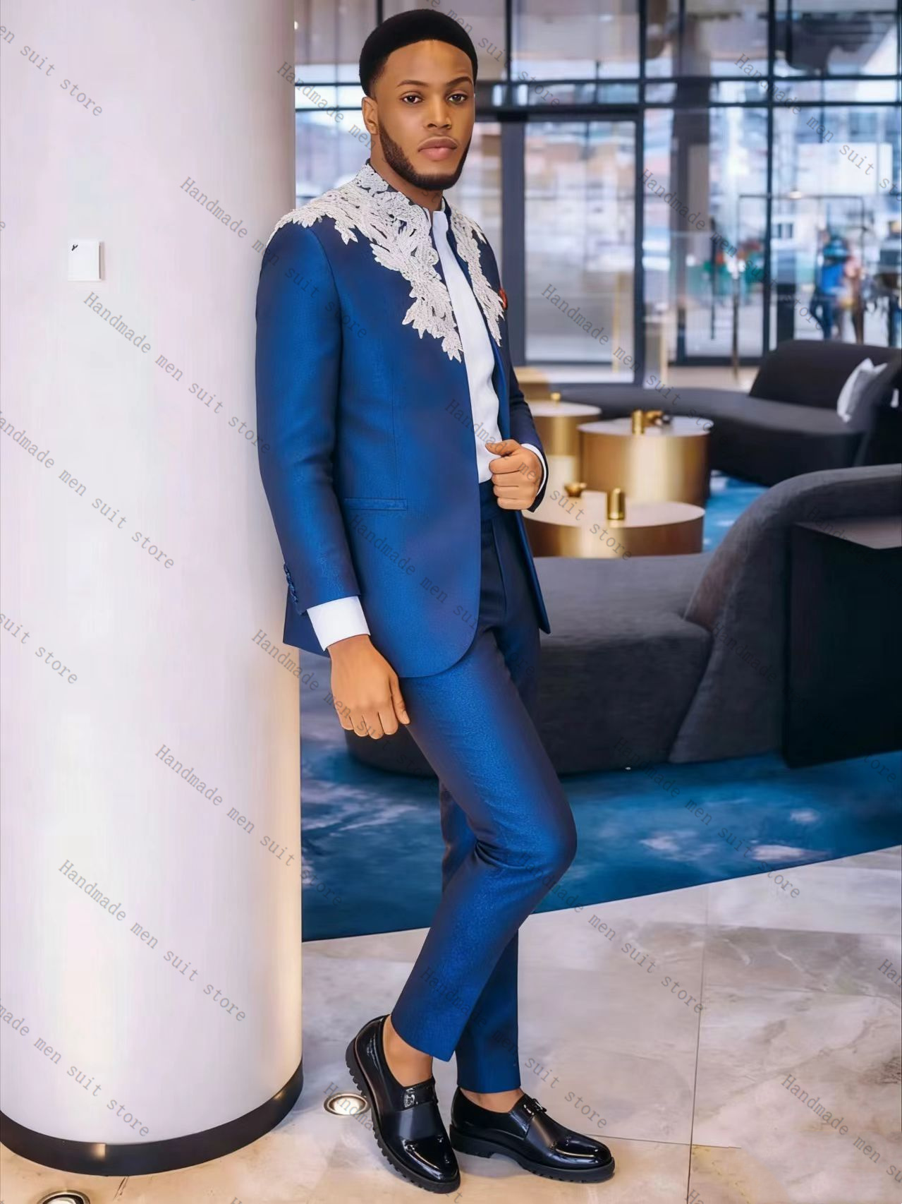 Blue Men Suit Set 2 Piece Blaz - Men Formal Wear Blue ulasan dan harga