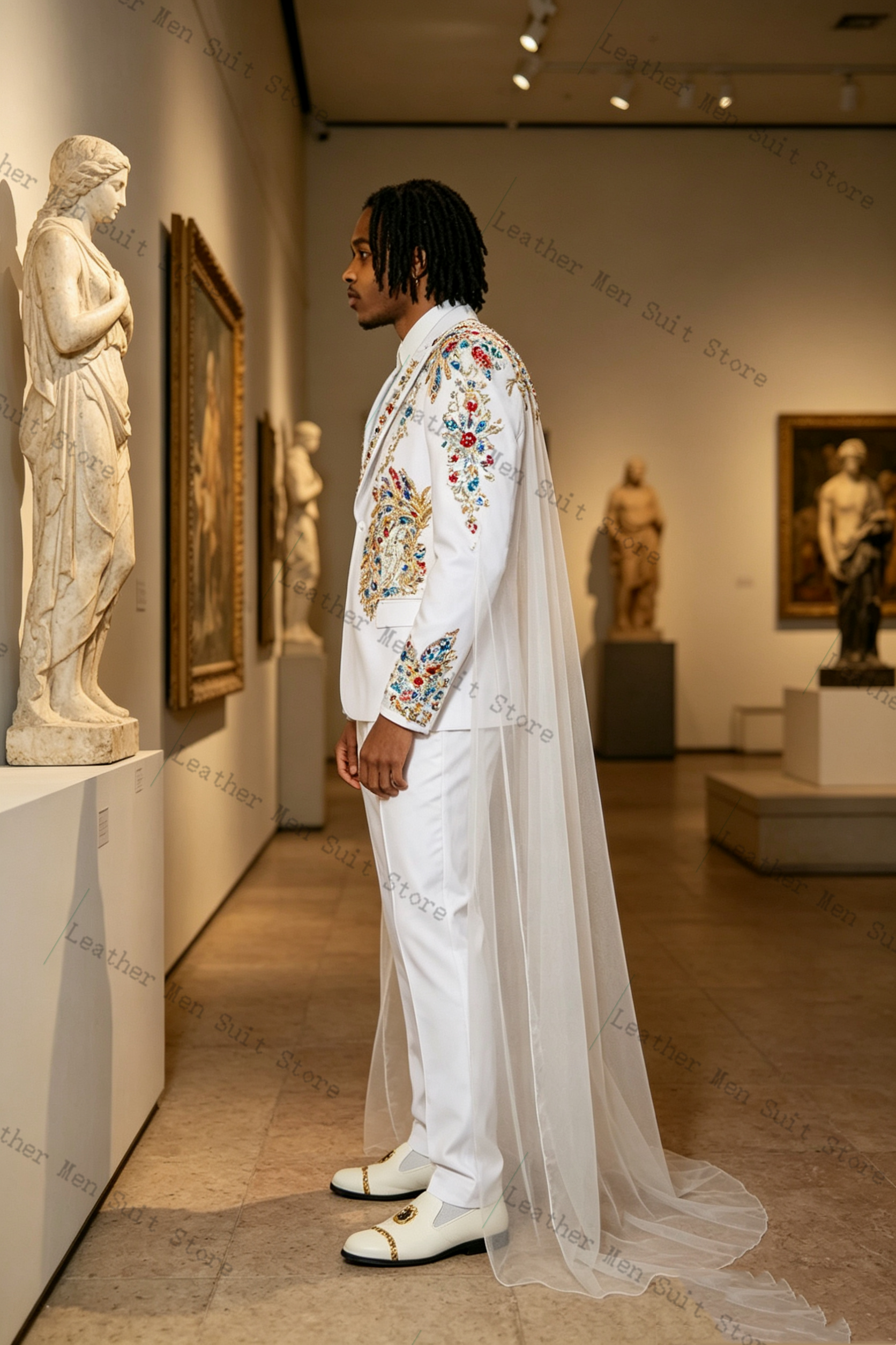White Wrap Cape Men Suit Set 2 - Men Formal Wear With Coat ulasan dan harga
