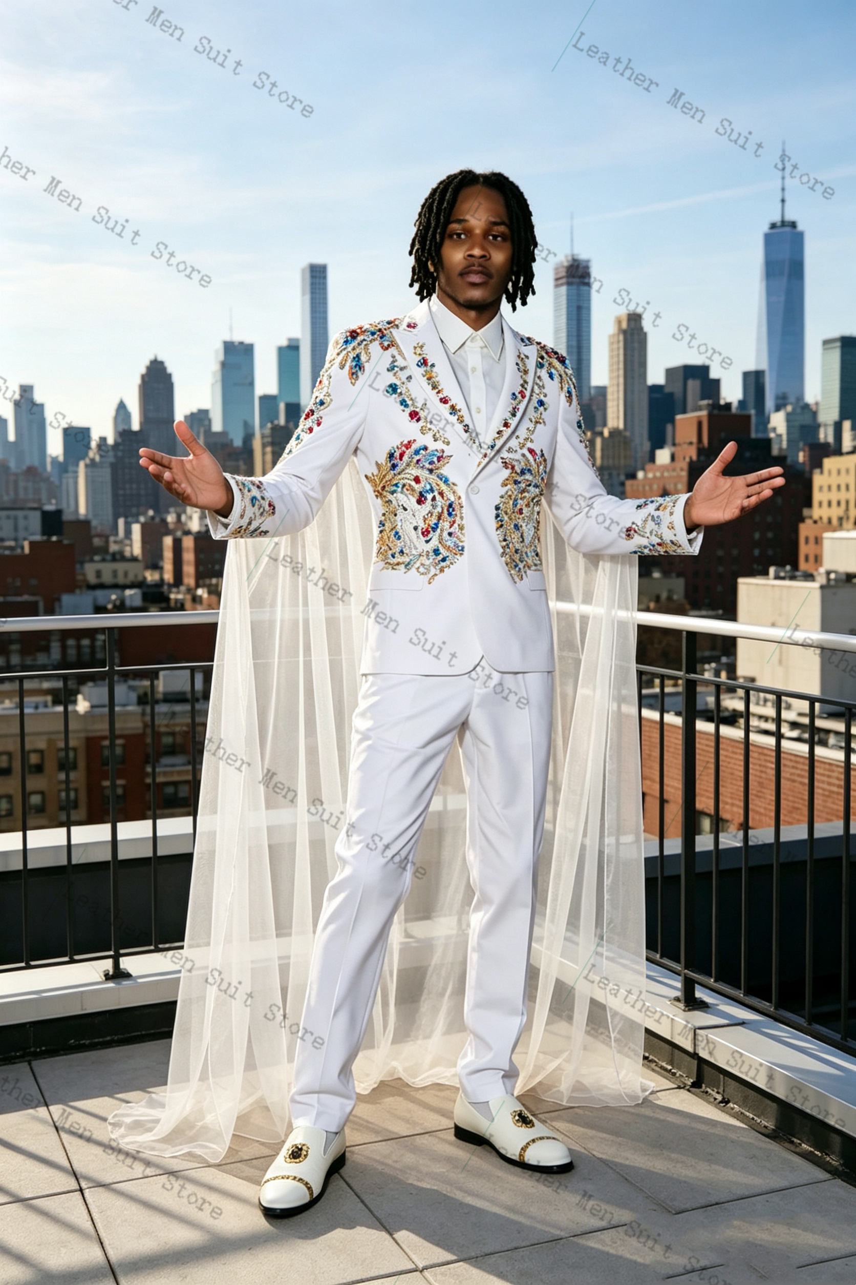 White Wrap Cape Men Suit Set 2 - Men Formal Wear With Coat ulasan dan harga