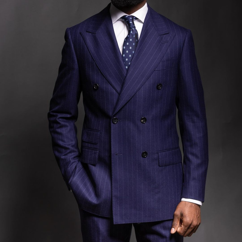 Navy Blue Pinstripe Men Suits  - Men Formal Wear Blue ulasan dan harga