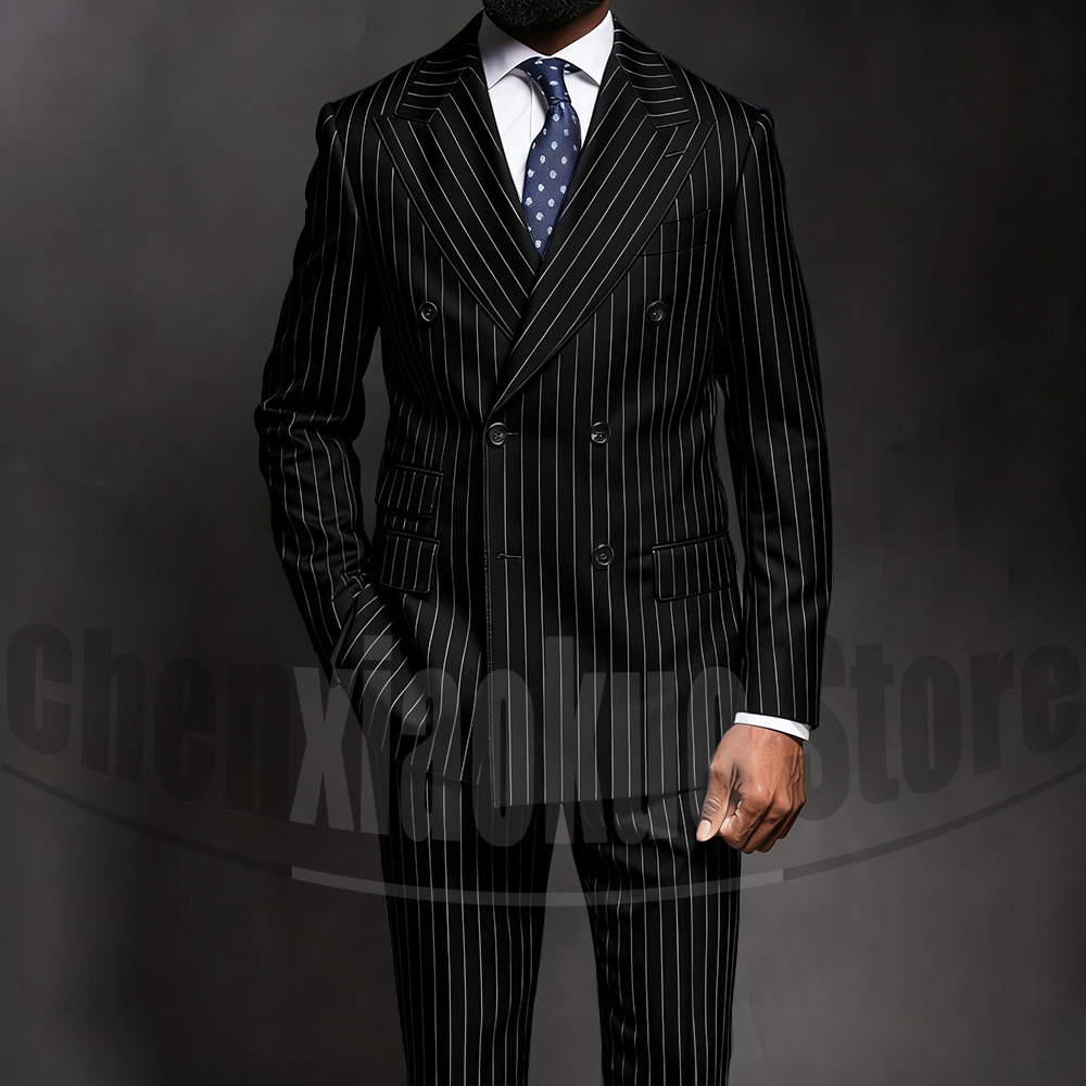 Navy Blue Pinstripe Men Suits  - Men Formal Wear Blue ulasan dan harga