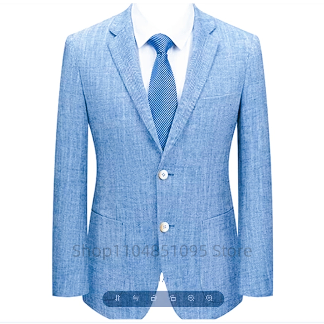 Men's Slim Fit Linen Suit Blaz - Men Formal Wear Blue ulasan dan harga