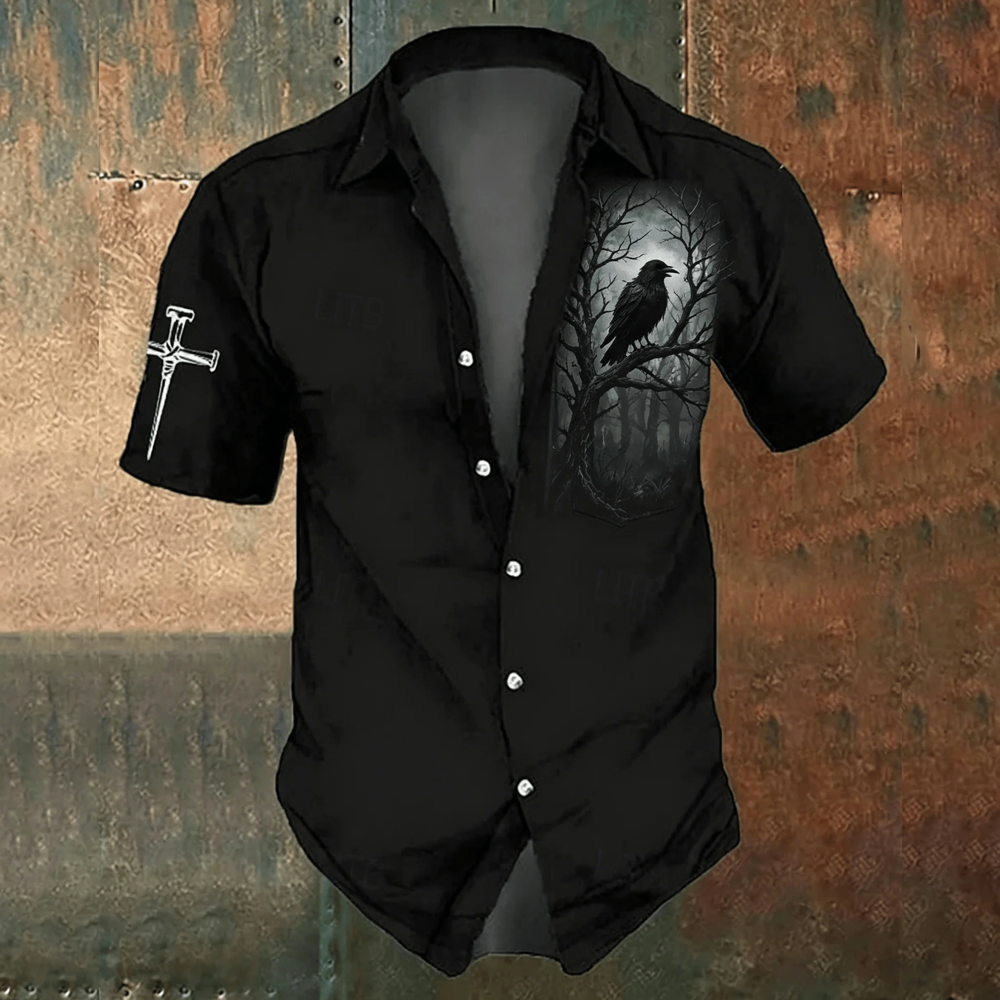 Men's black cross-print casual - Men'S Gothic Formal Wear ulasan dan harga