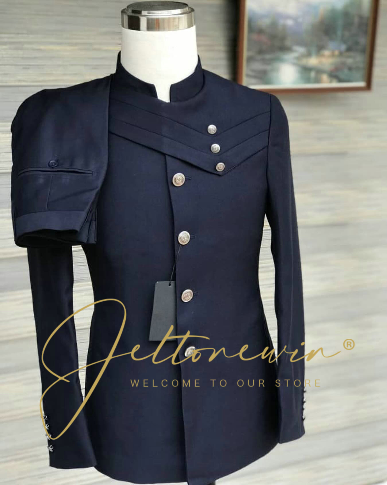 Men's Navy Blue Suit Set with  - Men Formal Wear Blue ulasan dan harga