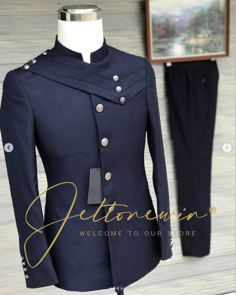 Men's Navy Blue Suit Set with  - Men Formal Wear Blue ulasan dan harga