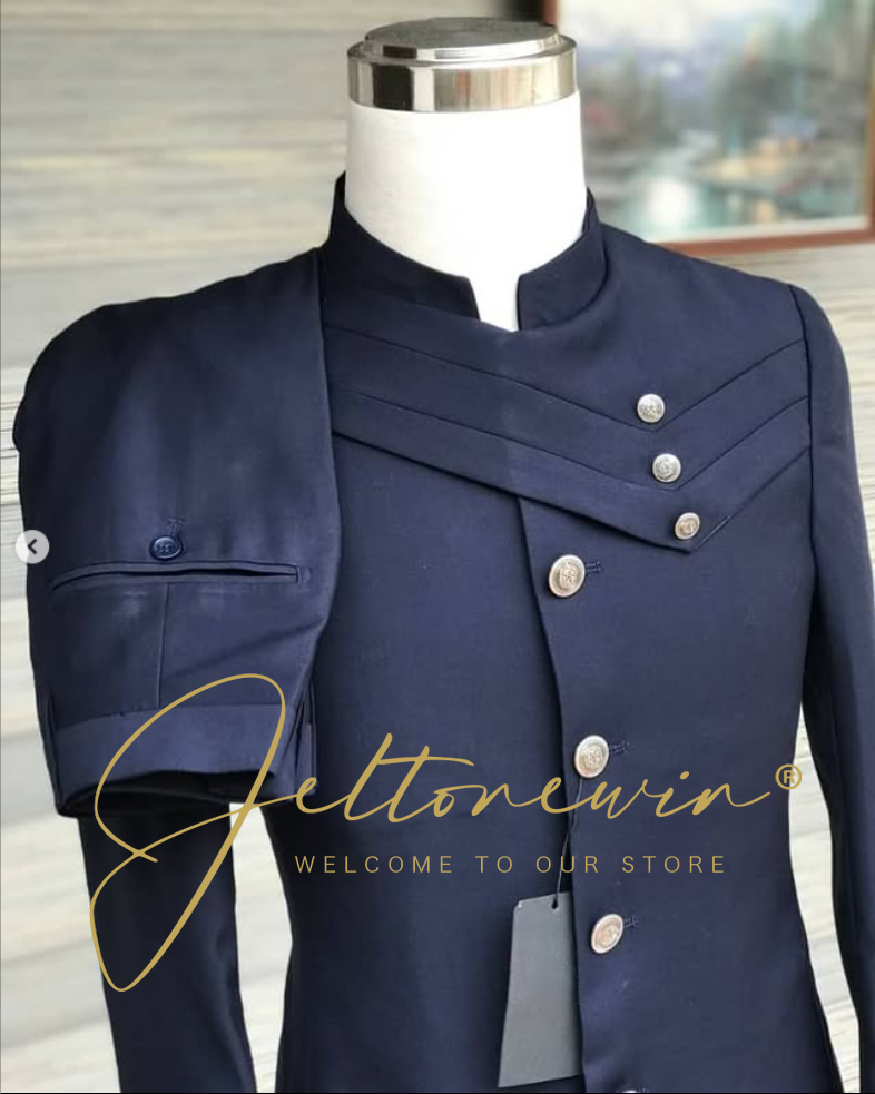 Men's Navy Blue Suit Set with  - Men Formal Wear Blue ulasan dan harga