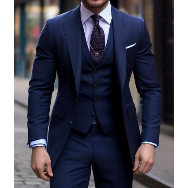Navy Blue 3 Pieces Casual Male - Men Formal Wear Blue ulasan dan harga