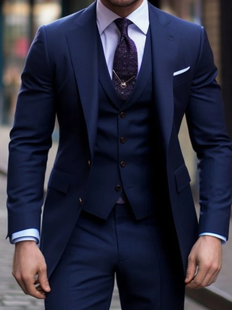 Navy Blue 3 Pieces Casual Male - Men Formal Wear Blue ulasan dan harga