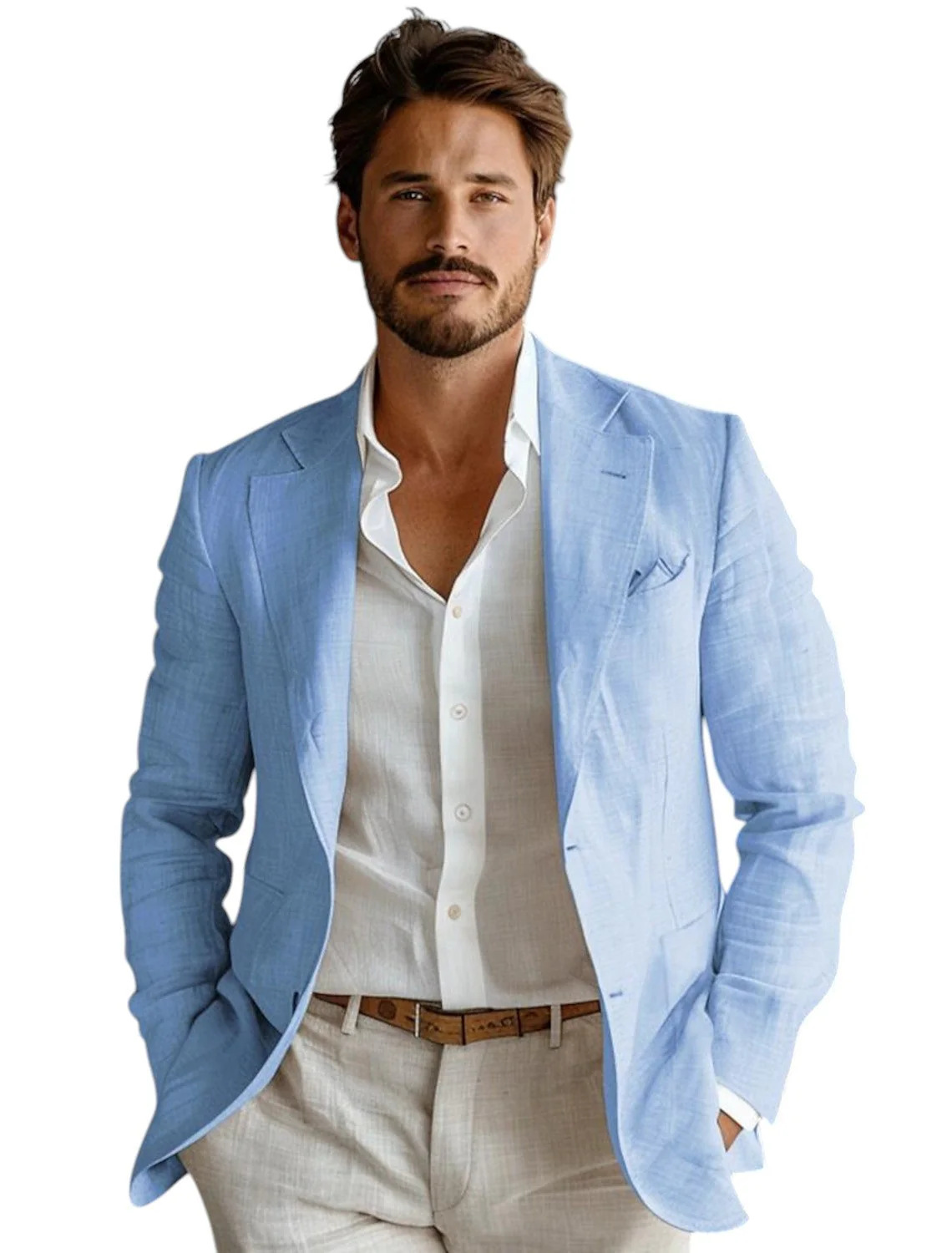 Blue Slim Fit Men's Linen Blaz - Men Formal Wear Blue ulasan dan harga
