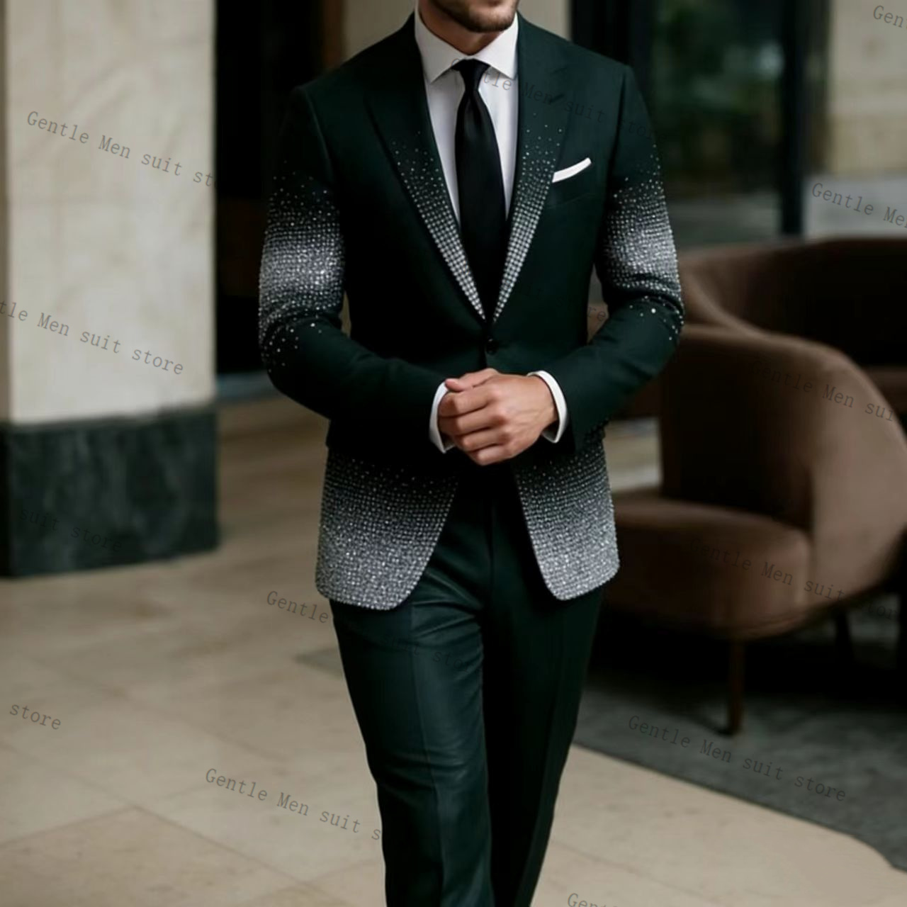 Crystals Groom Green Men Suit  - Men Formal Wear Green ulasan dan harga