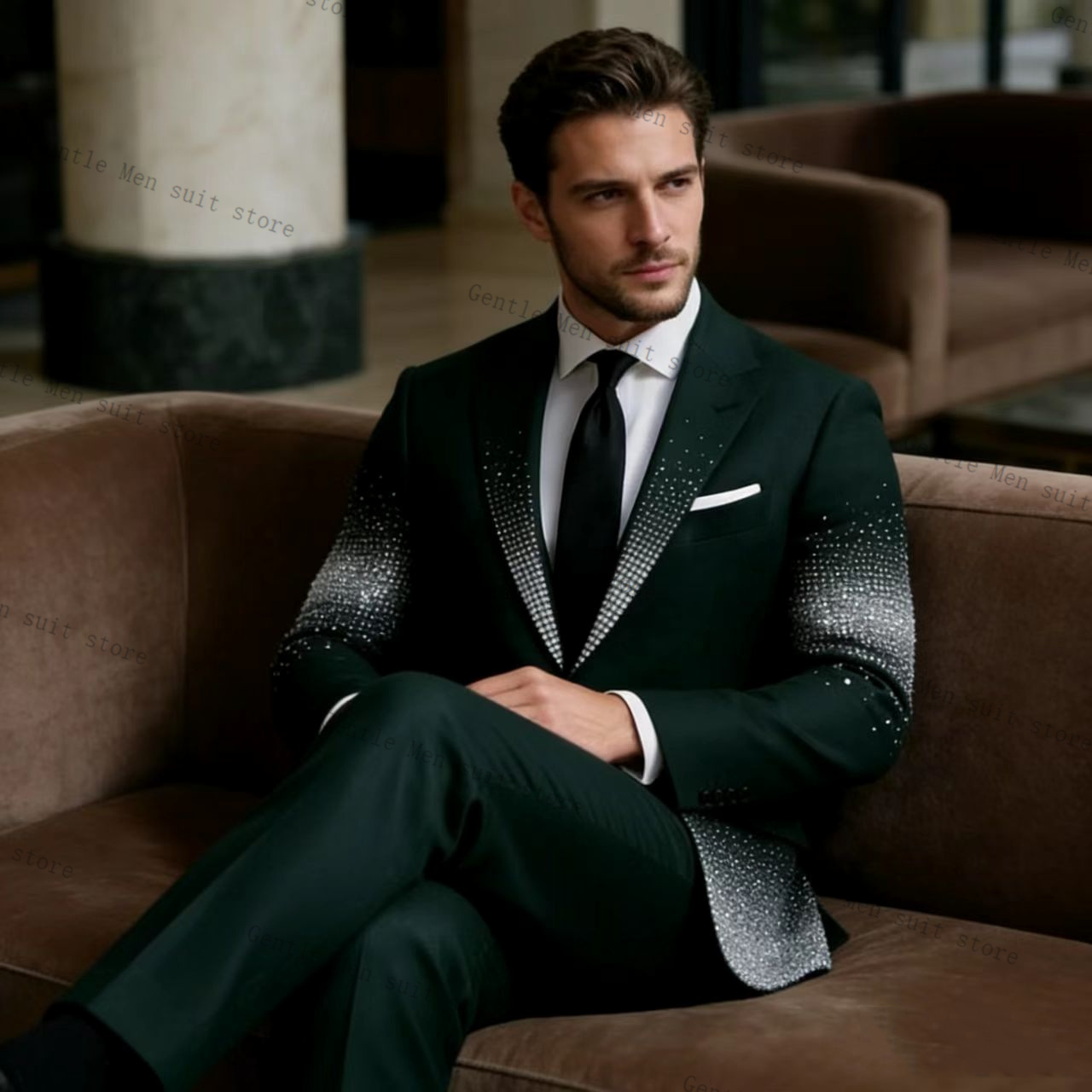 Crystals Groom Green Men Suit  - Men Formal Wear Green ulasan dan harga