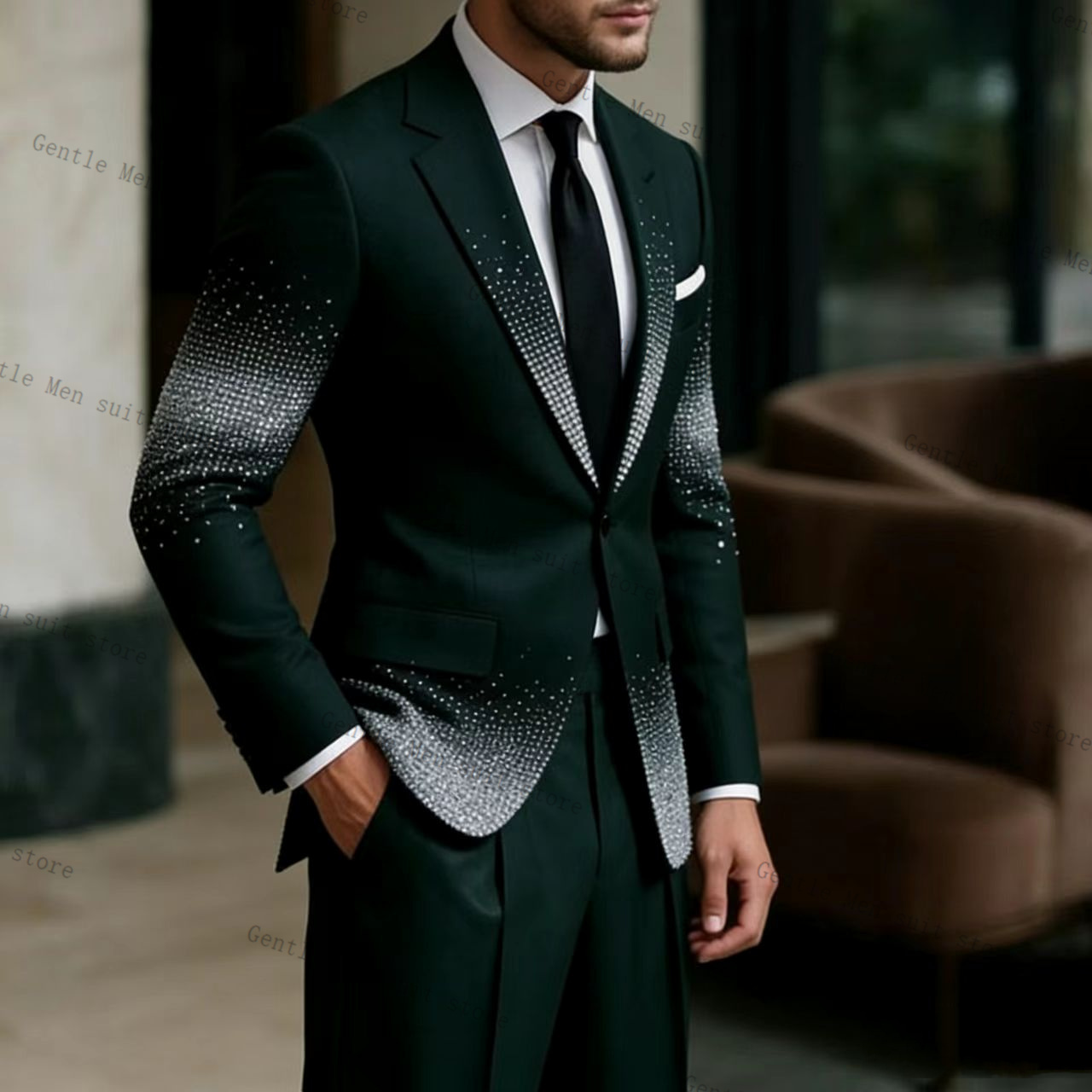 Crystals Groom Green Men Suit  - Men Formal Wear Green ulasan dan harga
